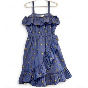 Janie And Jack Lemon Ruffle Dress Kentucky Blue Spaghetti Strap Girl Size 6